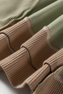 Smoke Green Colorblock Waffle Patchwork Oversize Sweatshirt
