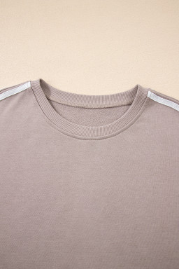 Gray Morn Varsity Striped Detail Cropped Pullover Wide Leg Pants 2pcs Outfit