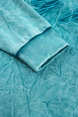 Sea Green  saved by grace Letter Embroidery Mineral Wash Loose Sweatshirt