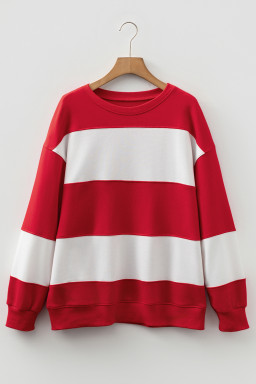Fiery Red Colorblock Drop Shoulder Baggy Sweatshirt