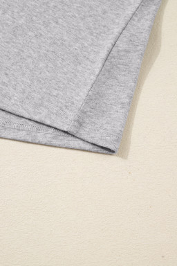 Gray Solid Lace Applique Round Neck Long Sleeve Top