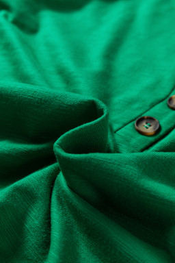 Mist Green Casual Button V Neck Long Sleeve T-Shirt