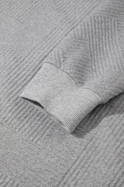 Medium Grey Solid Color Texture Zipper V Neck Sweatshirt