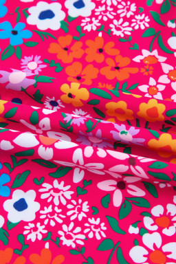 Rose Floral Print Ricrac Trim Spaghetti Strap One Piece Swim Dress