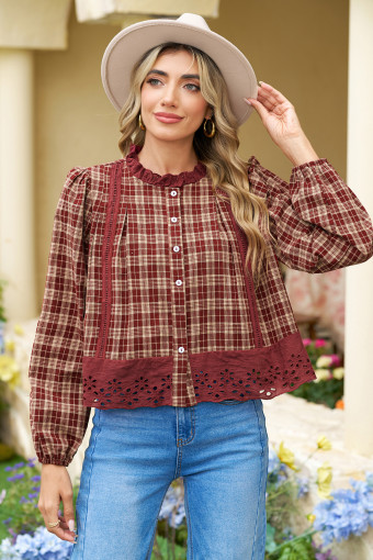 Camisa vermella amb botons a la vora de punta i quadres Dahlia