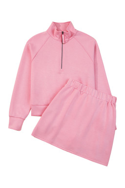 Pink Half Zip Sporty Pullover Mini Skort 2pcs Outfit