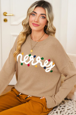 Smoke Gray Merry Colorful Dot Detail Christmas Dolman Sweater