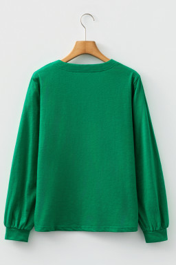Mist Green Casual Button V Neck Long Sleeve T-Shirt