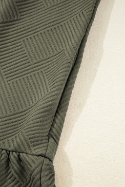 Jungle Green  Quarter Zip Collar Bracelet Sleeve Textured Mini Dress