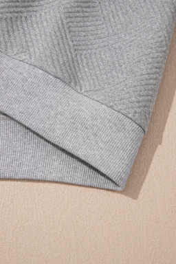 Medium Grey Solid Color Texture Zipper V Neck Sweatshirt