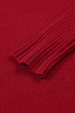 Fiery Red Ribbed High Neck Front Pockets Center Seam Sweater Dress