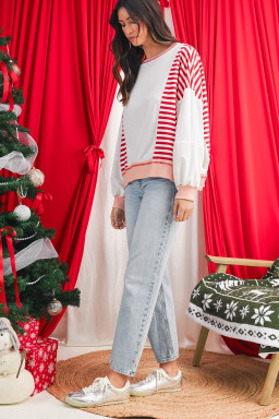 Red Striped Colorblock Patchwork Oversized Sweatshirt