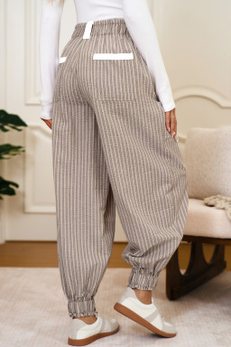Brown Striped Pocket Knot Detail Lantern Pants