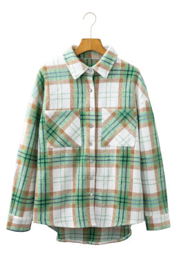 Khaki Christmas Plaid Casual Flannel Shacket