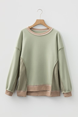 Smoke Green Colorblock Waffle Patchwork Oversize Sweatshirt