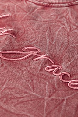 Mineral Red saved by grace Letter Embroidery Mineral Wash Loose Sweatshirt