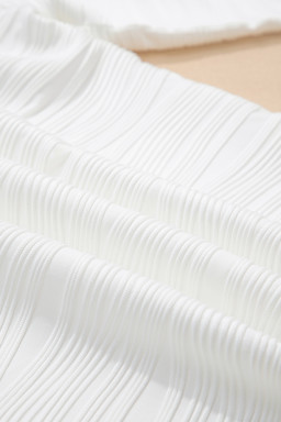 White Solid Color Zipper V Neck Pullover Sweatshirt
