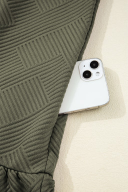 Jungle Green  Quarter Zip Collar Bracelet Sleeve Textured Mini Dress