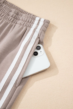 Gray Morn Varsity Striped Detail Cropped Pullover Wide Leg Pants 2pcs Outfit