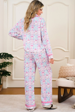 Pink Bow Wreath Pattern Christmas Holiday Bow Tie Front Pajama Set
