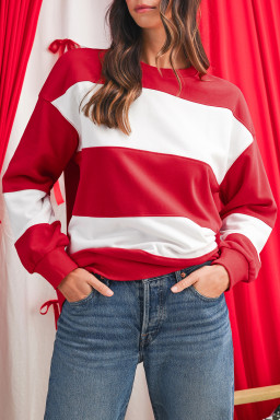 Fiery Red Colorblock Drop Shoulder Baggy Sweatshirt