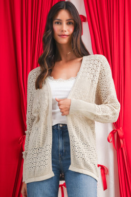 Jet Stream Mix Pattern Hollow Knit Open Front Cardigan