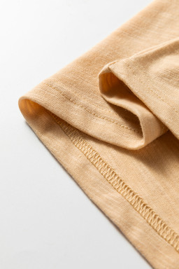 Light French Beige Casual Button V Neck Long Sleeve T-Shirt