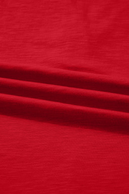 Racing Red Casual Button V Neck Long Sleeve Top