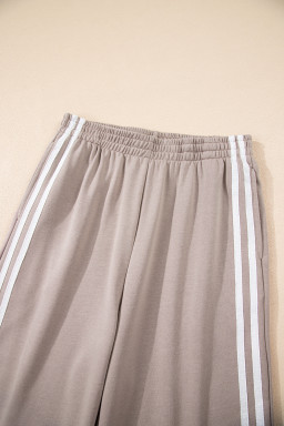Gray Morn Varsity Striped Detail Cropped Pullover Wide Leg Pants 2pcs Outfit