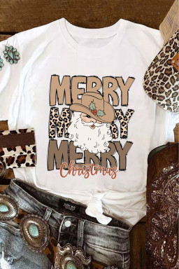 White Merry Christmas Western Santa Claus T Shirt