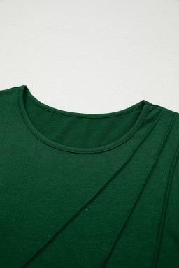 Evergreen  Asymmetric Seam Detail Solid Color Long Sleeve Top