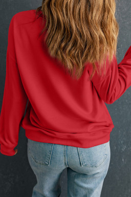 Red Shimmering Merry Christmas Tree Patched Pattern Festive Sweatshirt