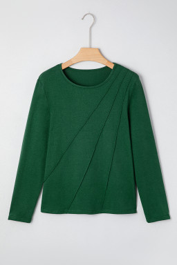 Evergreen  Asymmetric Seam Detail Solid Color Long Sleeve Top