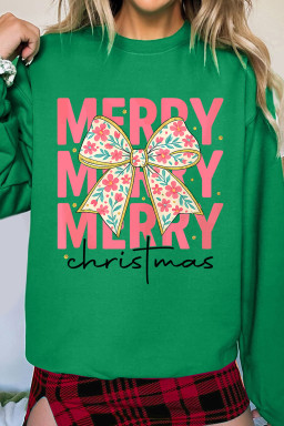 Dark Green MERRY Christmas Floral Bow Graphic Drop Shoulder Sweatshirt