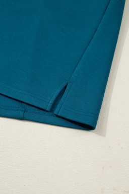 Sea Green Leopard Patchwork Detail Quarter Zip Collared Plus Size Mini Dress