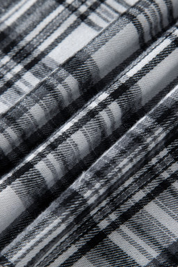 Gray Plaid Patchwork Long Sleeve Button Hooded Blouse