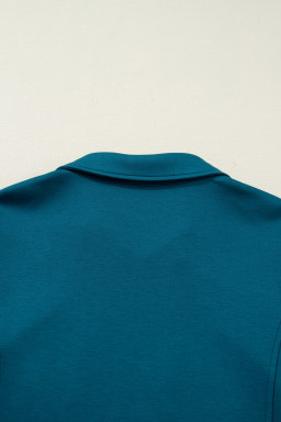 Sea Green Leopard Patchwork Detail Quarter Zip Collared Plus Size Mini Dress