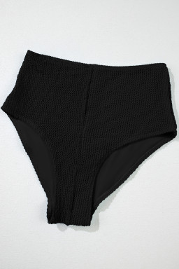 Black Corded Solid Square Neck Bikini Swimsuit