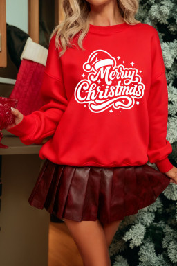 Red Merry Christmas Graphic Drop Shoulder Pullover Sweatshirt