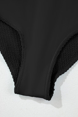 Black Corded Solid Square Neck Bikini Swimsuit