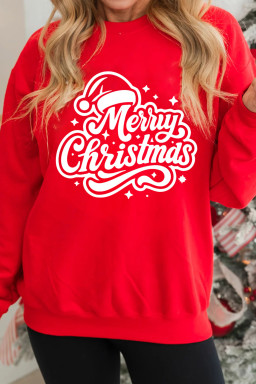 Red Merry Christmas Graphic Drop Shoulder Pullover Sweatshirt