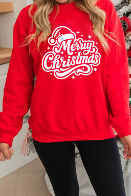 Red Merry Christmas Graphic Drop Shoulder Pullover Sweatshirt