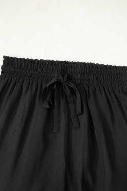 Black Sheer Tunic Shirt Drawstring Shorts 2pcs Swim Cover Up