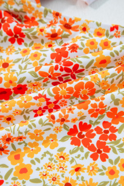 Orange Ruffled Trim Keyhole Accent Floral One Piece Swimsuit