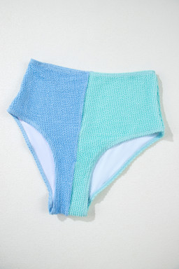 Sky Blue Corded Colorblock Square Neck Bikini Swimsuit