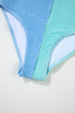 Sky Blue Corded Colorblock Square Neck Bikini Swimsuit