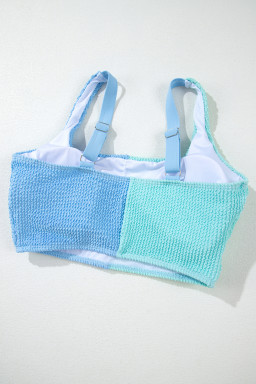 Sky Blue Corded Colorblock Square Neck Bikini Swimsuit