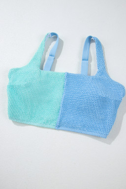 Sky Blue Corded Colorblock Square Neck Bikini Swimsuit