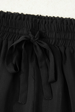 Black Sheer Tunic Shirt Drawstring Shorts 2pcs Swim Cover Up