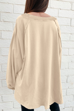 Beige Solid Color Raw Seam Patchwork Baggy Sweatshirt